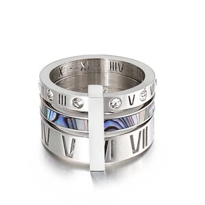 Stainless steel silver tone stacked chunky ring nwt